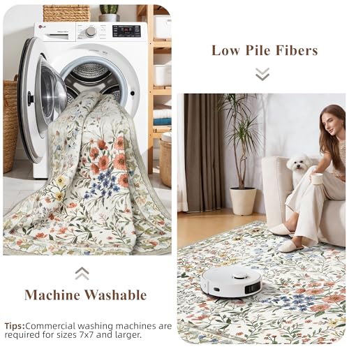 Tapete cuadrado 4x4 ft beige floral antideslizante miniatura 6