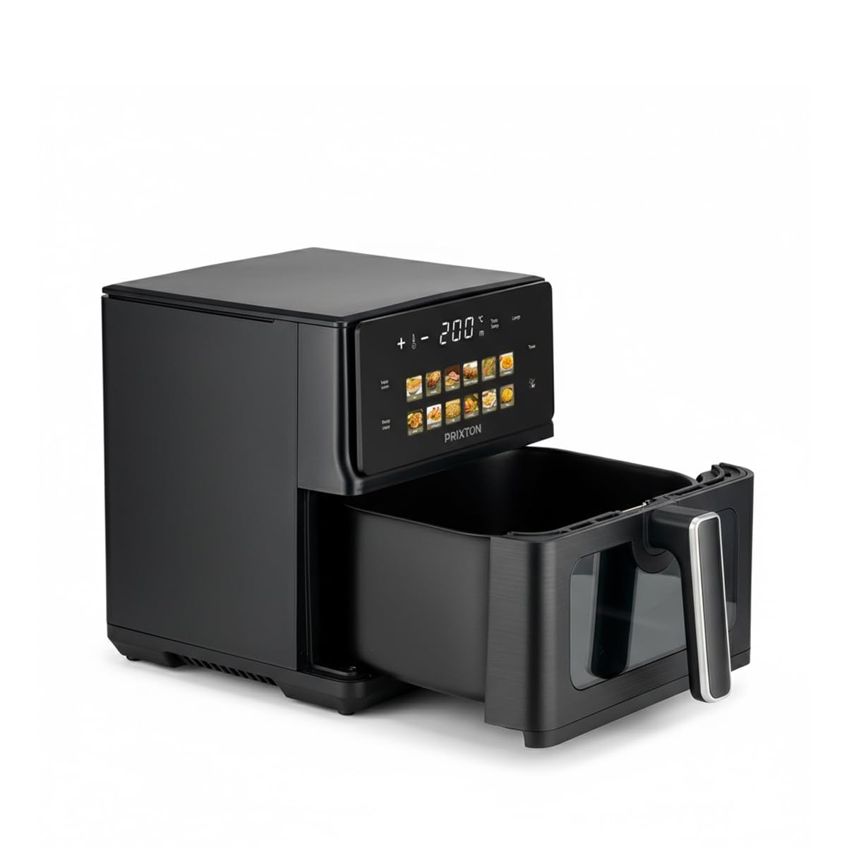 PRIXTON Freidora de Aire Cook Organics 6 L, Air Fryer 1700 W con Doble Resistencia, Pantalla LED Táctil, 12 Programas, Ventana Transparente, Cesto Antiadherente