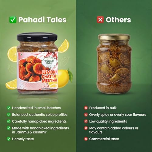 Image of Pahadi Tales Lemon Pickle 250g | Nimbu Khatta Meetha Achar | No Oil, Made with Gurh (Jaggery) | Sundried Homestyle Pahadi Achaar | Ghar Ka Achar | Made in Jammu & Kashmir