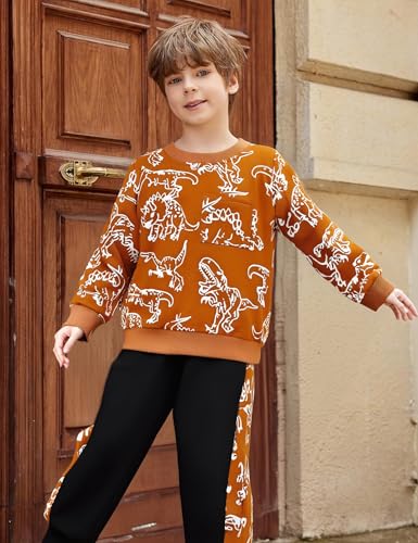 Image of Toddler Boys Dinosaur Sweatshirt and Jogger Pants Outfit Set, Ages 2-10