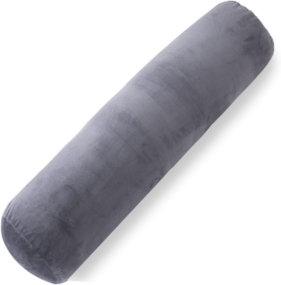 Body Pillow for Adults, Bolster Pillow with Removable Velvet Cover, Long Round Cervical Roll Pillow, 35?¡À x 7.87?¡À, Grey