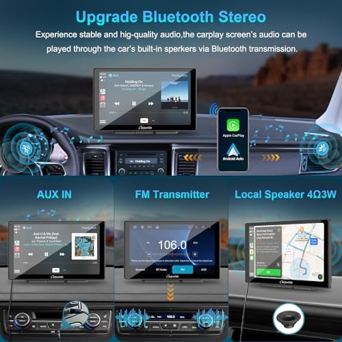 Carpuride W905 bezprzewodowe radio samochodowe Apple Carplay & Android z kamerą na deskę rozdzielczą, przenośny ekran dotykowy HD 9", 4K przód i kamera cofania, nagrywanie w pętli, Bluetooth, Mirror