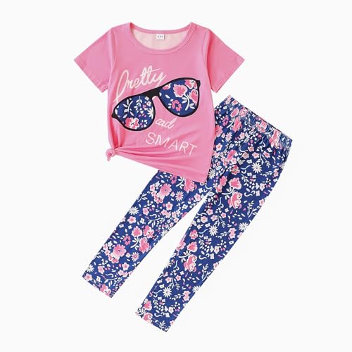 Image of 4-7T Kids Toddler Girls Print Outfits Short sleeved Flower Printed Top+Flower Print Pants Set