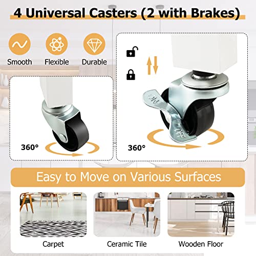 GOFLAME Kitchen Island Cart with Drawer, Rolling Kitchen Cart on Wheels with Stainless Steel Countertop, Metal Basket, Serving Tray, Lockable Casters, Utility Trolley Cart for Dining Room, White - Thumbnail 5