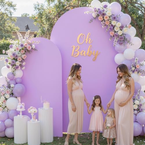 Image of Purple Arch Backdrop Cover Set of 2 (7.2ft & 6ft), Chiara Arch Cover Wrinkle-Free Spandex Arch Cover for Wedding Birthday Party Baby Shower Bridal Shower Ceremony Banquet Fabric Backdrop (No Stand)