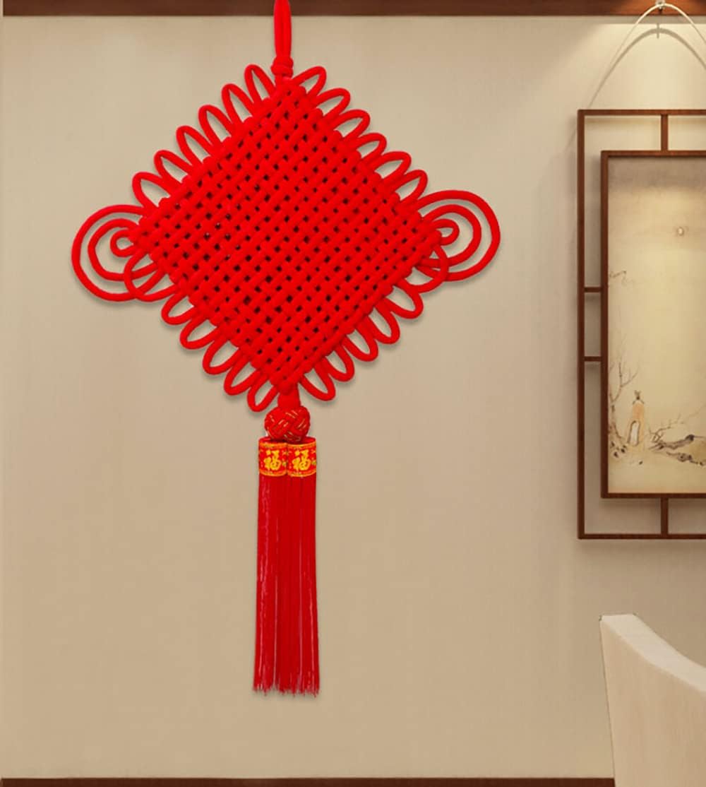 2pcs Large Red Handmade Chinese Knots Tassels Chinese New Year Decorations, Red Pendant Ornaments for Party Wedding Supplies Chinese Spring Festival and Home Décor