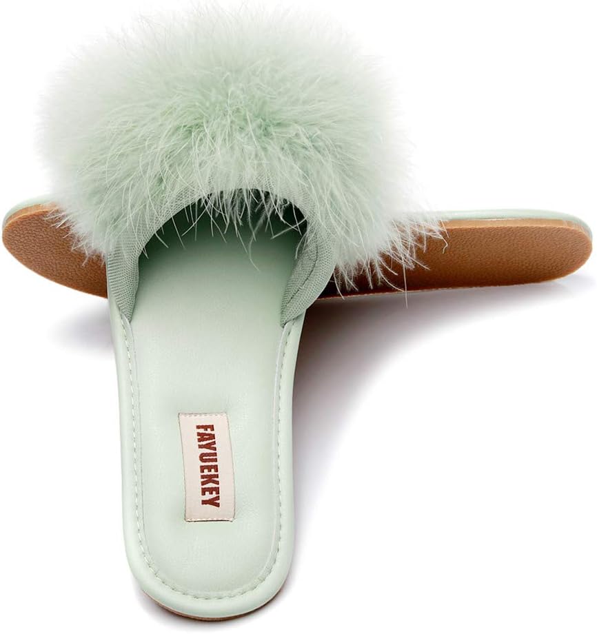 FAYUEKEY Women Fur Sexy Slippers Spring Summer Fluffy Cute PU Comfy Slides Sandals Indoor Outdoor Flats Shoes
