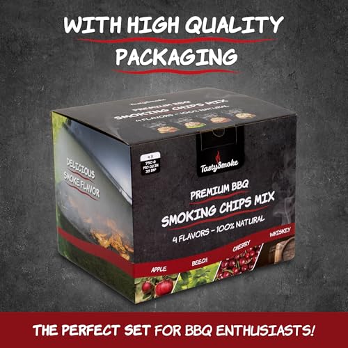TastySmoke® Hochwertige Räucherchips 4er Set – Naturbelassene Holzchips aus Apfel, Buche, Kirsche & Eiche – Perfekt für Smoker, Grill & BBQ – 100% Reine Qualität je 750 Gramm