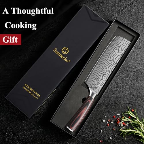 Sunnecko 7” Nakiri Knife High Carbon Steel – Extreme Sharpness Vegetable & Cleaver Knife for Clean Cuts – Multipurpose Asian Chef Kitchen knives with Sheath & Gift Box,Cooking Gifts Sunnecko 7” Nakiri Knife High Carbon Steel – Extreme Sharpness Vegetable & Cleaver Knife for Clean Cuts – Multipurpose Asian Chef Kitchen knives with Sheath & Gift Box,Cooking Gifts - Image 8