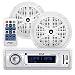 Marine Headunit Receiver Speaker Kit - In-Dash LCD Digital Stereo w/ AM FM Radio System 5.25’’ Waterproof Cone Speakers (2) MP3/USB/SD Readers Single DIN & Remote Control - Pyle White PLMRKT32WT