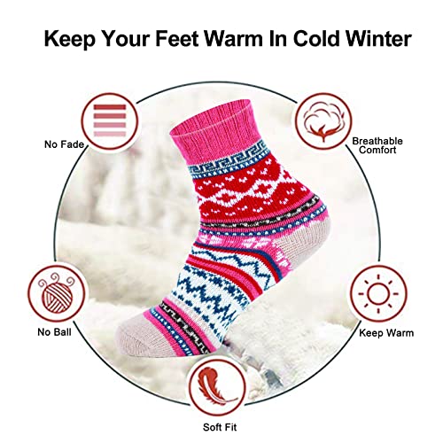 Image of YANGYANG 5 Pairs Winter Warm Thick Crew Knit Socks for Women, Christmas Gifts, Stocking Stuffers