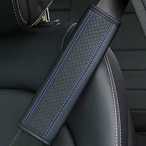 Image of Car Seat Belt Shoulder Pad Cover Car Safety Belt Pad (Black Blue Line)