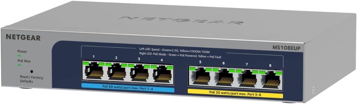 NETGEAR 8-Port Ultra60 Poe++ Multi-Gigabit (2.5G) Ethernet, W128271050 (Multi-Gigabit (2.5G) Ethernet Plus Switch Managed L2/L3 2.5G Ethernet (100/1000/2500) Power Over Ethernet)