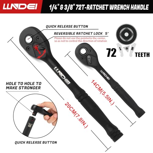 image for LLNDEI 1/4 & 3/8 Inch Drive Impact Socket Set, 186 Pieces Metric and S