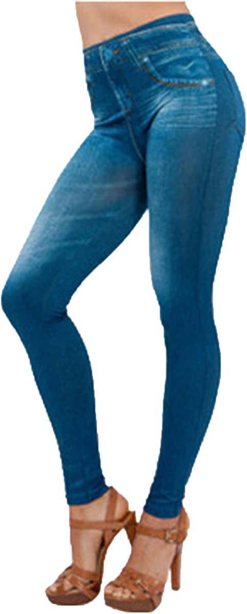 Stretch Jeans Womens Pull-On Skinny Faux Denim Leggings High Waisted Jeggings Wash Pants Classic Tummy Control Pants