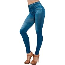 Stretchy Leggings for Women Denim Print Fake Jeans Skinny Yoga Pants Seamless Soft Jeggings Trendy Trousers