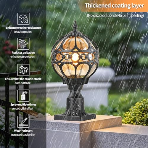 Image of Black Outdoor Globe Post Lights, Exterior Waterproof Rustproof Sphere Outside Post Lamps Fixture, Farmhouse Aluminum Pillar Lantern for Porch House Pathway Fence Yard Garden Patio, No Sensor