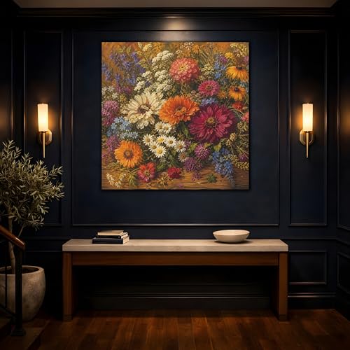 Tableau fleurs de style impressionniste au-dessus d'une console