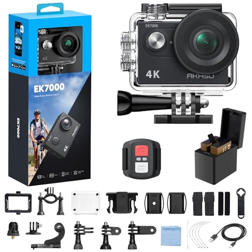 AKASO EK7000 4K30FPS 20MP WiFi Action Camera with EIS 4X Zoom Ultra HD 131FT Waterproof Underwater Camera with 170 Degree Wide Angle Remote Control Support External Microphone Black