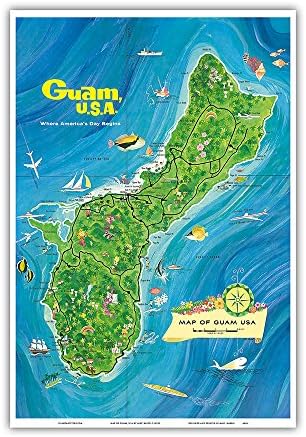 Amazon Co Jp グアム アメリカの地図 どこアメリカの一日が始まります によって作成された アレック ベィアード C 1970s アートポスター 33cm X 48cm ホーム キッチン