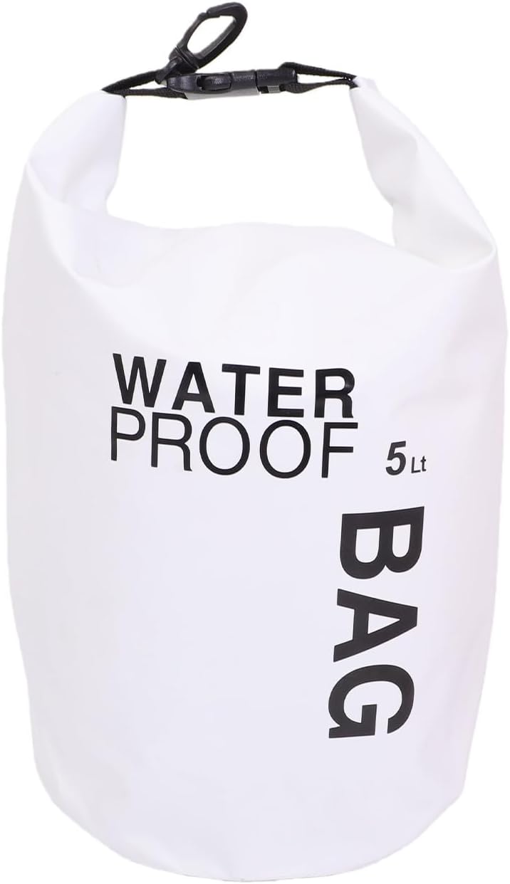 Drfeify Water Proof Dry Bag, 250D PVC Coated Mesh Fabric Lightweight Roll Top Sack with Plastic Snap Buckles for Kayaking Swimming Camping Hiking (5L each 1 piece)