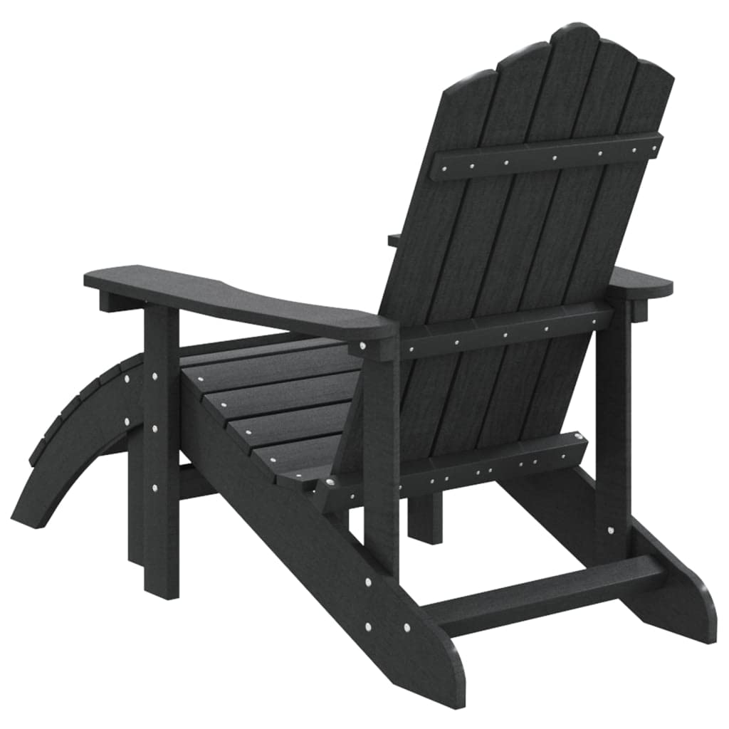 Silla de jardín Adirondack con reposapiés de HDPE antracita, resistente a la intemperie, con amplios reposabrazos y respaldo alto, reposapiés desmontable, fácil de limpiar, soporta hasta 110