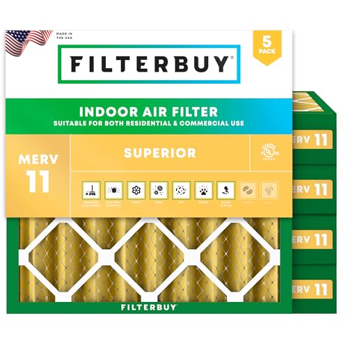 Filterbuy 20x20x4 Air Filter MERV 11 Allergen Defense (5-Pack), Pleated HVAC AC Furnace Air Filters Replacement (Actual Size: 19.50 x 19.50 x 3.63 Inches)