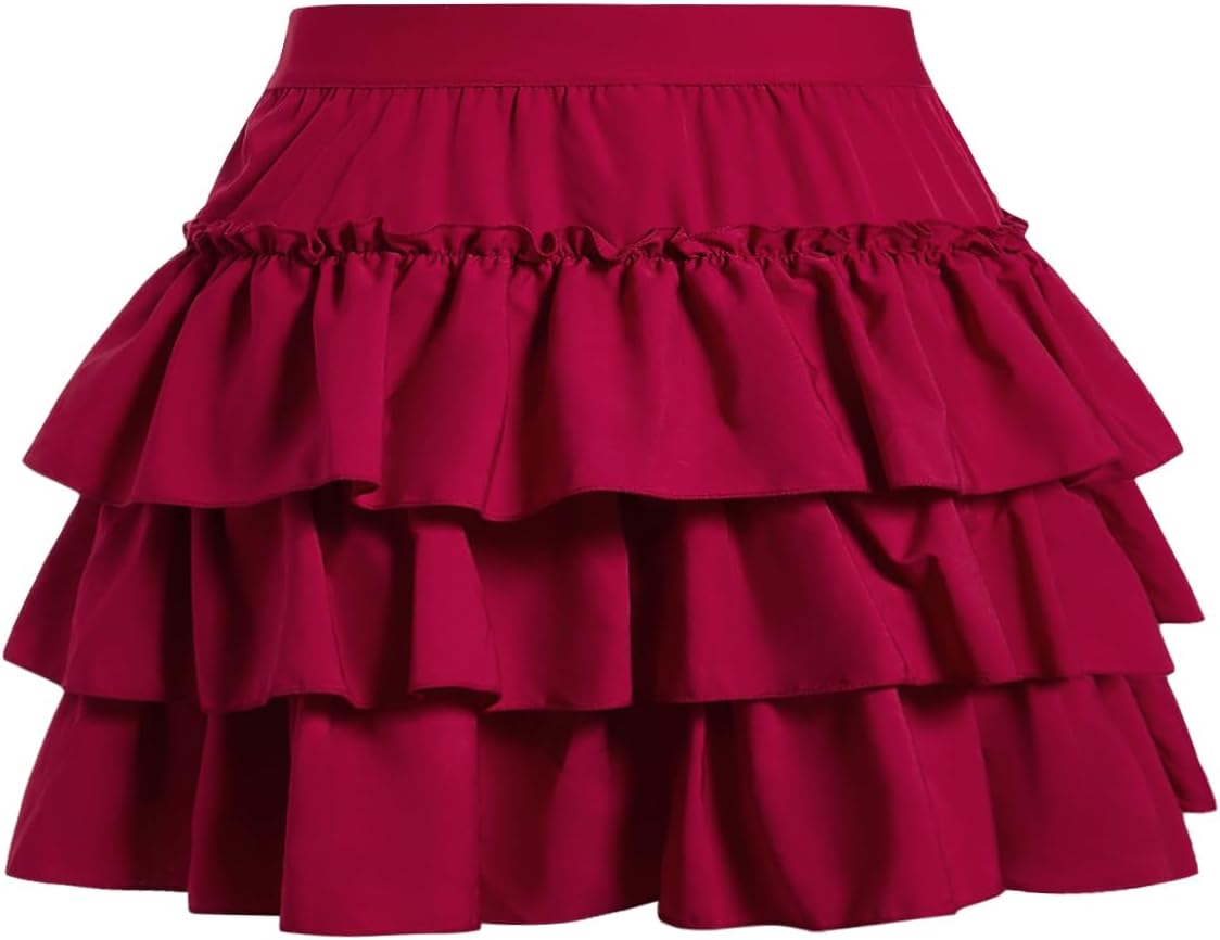 Verdusa Women's Y2K Ruffle Hem Elastic Waist Tiered Layered Flowy Bow Tie Mini Skirts
