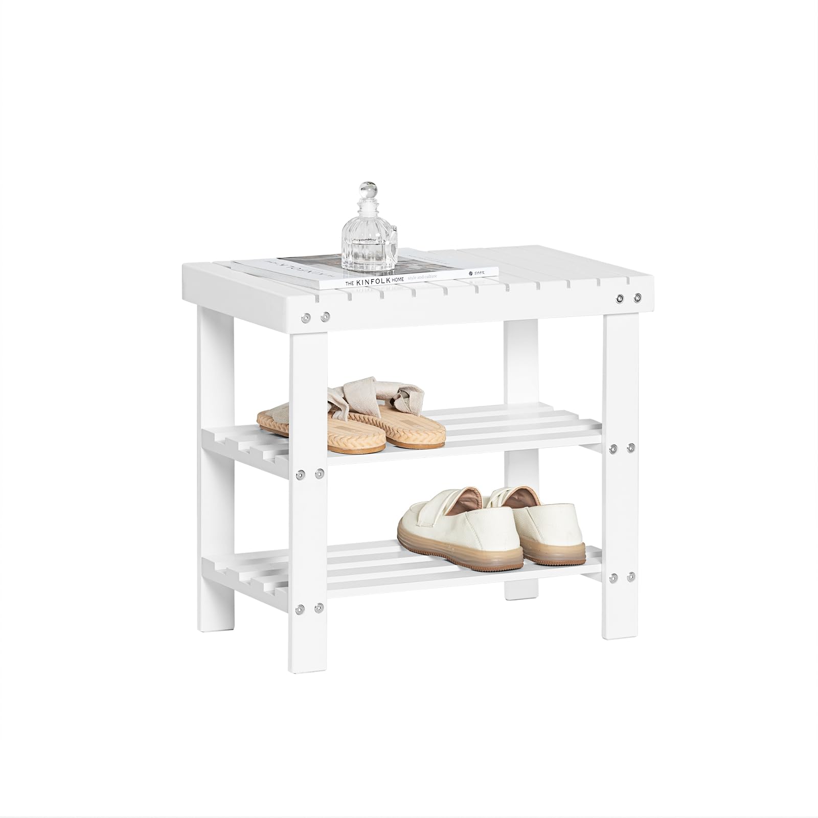 Sobuy White Sobuy® Bamboo 2 Tiers Shoe Rack Shoe Bench, Bathroom Shelf, 50Cmx29cmx46cm, Fsr02-K-W