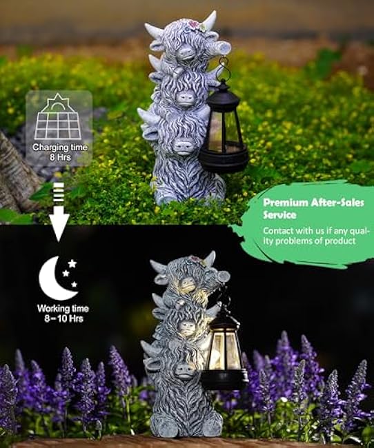 Qeeman Triple Highland Cow Statues for Garden Decor: Outdoor Figurines for Lawn Sculptures Porch Patio Balcony Yard Ornaments - Unique Gifts for Mom Grandma Women(Gray)
