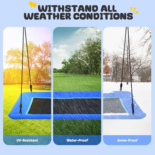 Image of Trekassy 60 inch Extra Large Rectangle Tree Swing - Heavy Duty 700lb Capacity, Waterproof Platform for Kids & Adults with Complete Installation Kit & 2 Tree Straps - Blue (Patented)