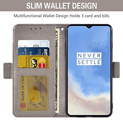 Étui portefeuille OnePlus 7T gris avec protection écran verre trempé - 3