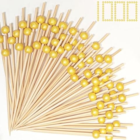 1000 Pieces Cocktail Picks Fancy Toothpicks for Appetizers 4.7 Inch Decorative Appetizer Skewers Cocktail Sticks for Drinks, Fruit, Charcuterie, Wedding Food Party (Matte Gold) Cover