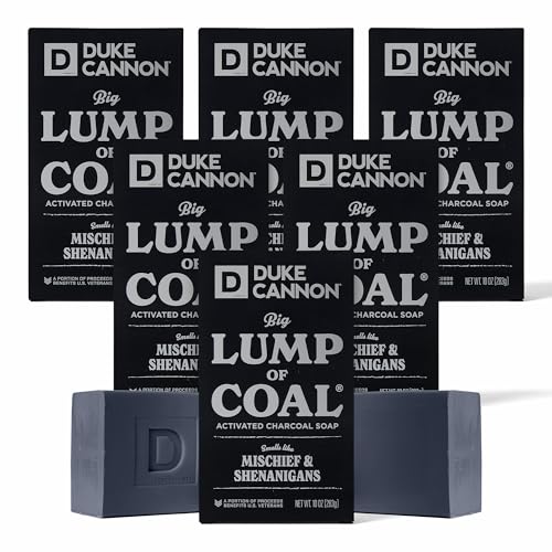 Duke Cannon Lump of Coal Holiday Soap – Charcoal, Bergamot & Black Pepper – 10oz XL, Paraben-Free, Triple-Milled, Hydrating, American-Made Men's Gift 6 Pack