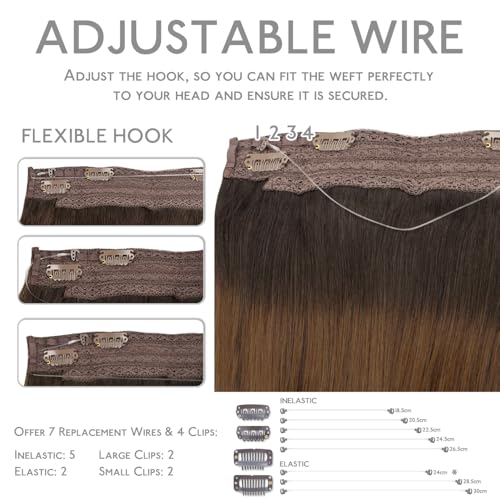 Image of WENNALIFE Wire Hair Extensions Real Human Hair 16 inch 95g Dark Brown to Chestnut Brown and Dirty Blonde Highlighted Remy Wire Hair Extensions Invisible Real