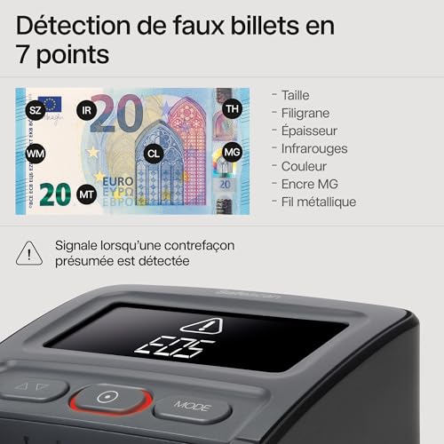 Safescan 155-S Complete détecteur de faux billets portable pour vérifier rapidement les billets - Détection sur 7 points - Machine de vérification d'argent 100% précise avec batterie et empileur – vue 4
