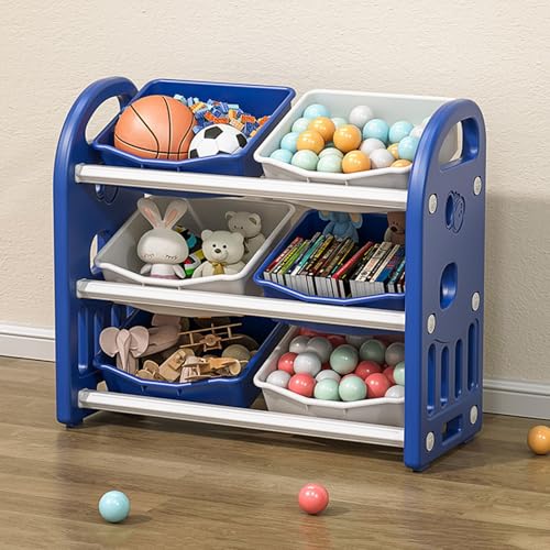 Organizador de Juguetes con 6 Cajas de Almacenamiento Estantería para Juguetes Infantiles para la Sala de Juegos(Dark Blue)