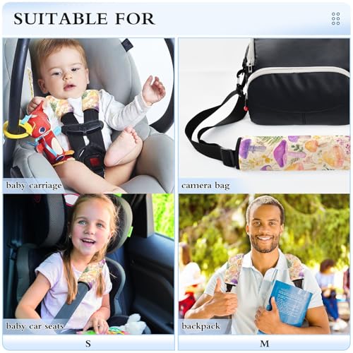 Image of 2 Pack Seatbelt Covers Seat Belt Cover Pad for Adults Boys Girls Car Seat Strap Covers Pads Cushion Universal Shoulder Strap Pad Protector for Backpack Camera Bag 6.5 Inch Mushroom Colorful Pattern