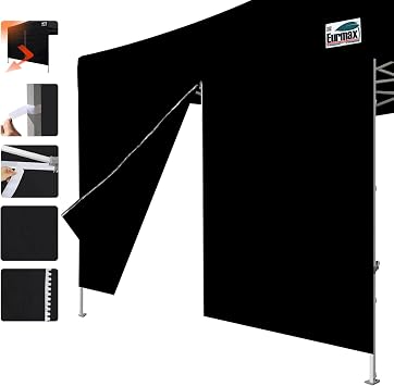 Eurmax USA 10FT Instant Canopy SunWall with Middle Zipper Wall for Pop Up Canopy Tent,1 Pack Sidewall for Outdoor Shade (Black)