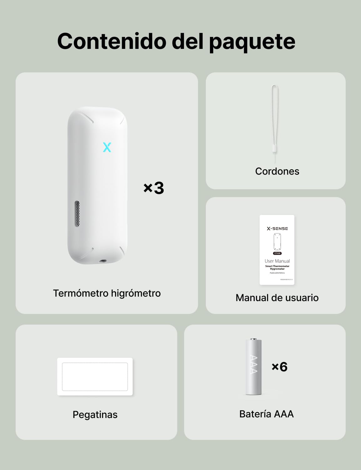 X-Sense Termómetro Higrómetro WiFi Interior, Monitor Inteligente de Temperatura y Humedad con Alertas App (Se Necesita una Estación Base SBS50), Exportación de Datos Gratuita, STH0B, 3 Unidades