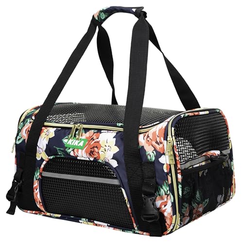 Image of KIKA Pets Goldfinch Cat Bag Carrier | Small Dog Puppy Bag Carrier | Airline Dimension Approved Akasa - Medium Size (17 x 10 x 9 inches), French Peony