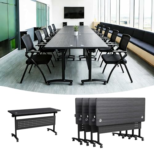 Modern Conference Table, Folding Conference Table with Wheels, Flip Top Mobile Meeting Table for 2-30 Person, Modular Seminar Training Room Table for Meeting Conference Room (4, Dark Grey, 70.8")