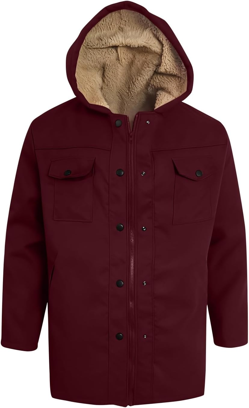 Ymosrh Men's Sherpa Fleece Lined Winter Warm Western Jacket Windbreaker Coat with Hood, M-3XL