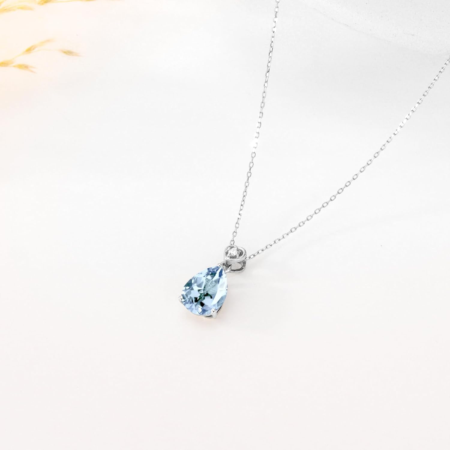 14k Gold Pear Gemstone Birthstone Necklace with Real Diamond(I2-I3 Clarity),2 Carat Teardrop Created Birthstone Anniversary Birthday Mother's Day Necklaces for Women Mom Her - Image 6