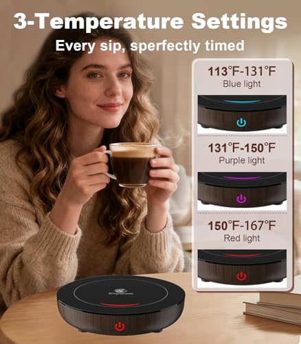 Image of Kepwam Coffee Mug Warmer for Desk, 3-Temp Fast Heating Cup Warmer with 6H Auto Shut Off, LED Light & Smart Candle Warmer for All Beverages, Ideal Gifts for Women Men
