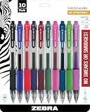 Zebra Sarasa Retractable Gel Ink Pens, Medium Point 0.7mm, Assorted Color Rapid Dry Ink, 10-Count
