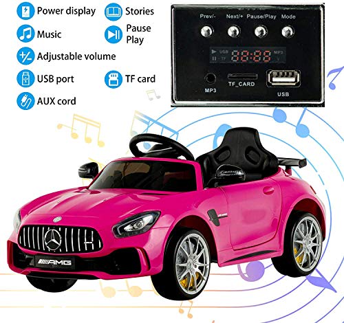 Uenjoy Electric Kids Ride On Car Mercedes Benz AMG GTR Motorized Vehicles with Remote Control, Battery Powered, LED Lights, Wheel Suspension, Music, Horn, TF Card, USB Port, Portable Handle, Pink - Thumbnail 4