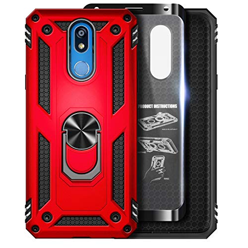 E-Began Case for LG Journey LTE L322DL, Neon Plus/Aristo 4+ Plus/Escape Plus/Tribute Royal/Prime 2/Arena 2 with Tempered Glass Screen Protector, Metal Magnetic Ring Holder, Military Protective -Red
