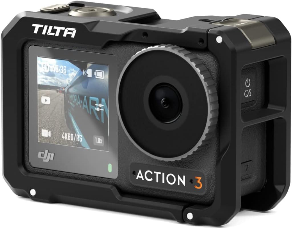 Tilta Camera Cage Compatible with DJI Osmo Action 3 Basic Kit (Black), Protective Armor, Improves Functionality with Mounting Options for Various Accessories | TA-T40-A-B