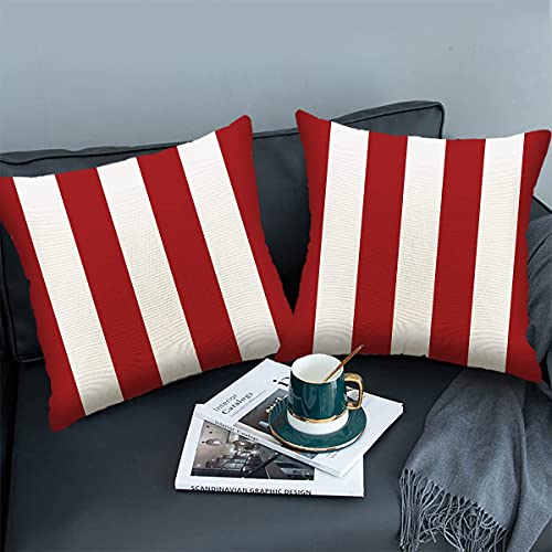 Qiqiany Set Of 2 Striped Throw Pillow Covers 18X18 Inch Square Linen Red And White Striped Decorative Throw Pillow Cases Modern Farmhouse Cushion Covers For Sofa Couch Bed Car Living Room #TOP1